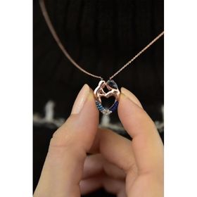 Papatya Silver 925 Ayar Gümüş Renkli Taşlı Kalp Sarmalı Anne Çocuk Kolye