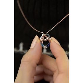 Papatya Silver 925 Ayar Gümüş Renkli Taşlı Kalp Sarmalı Anne Çocuk Kolye