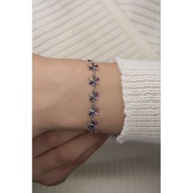 Papatya Silver 925 Ayar Gümüş Rodum Kaplama Renkli Baget Taşlı Çiçek Bileklik
