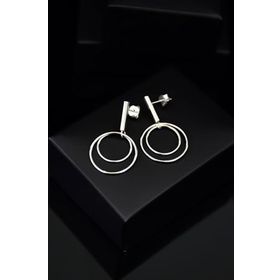 Papatya Silver 925 Ayar Gümüş Rodyum Çivili İçi İçe Halka Küpe