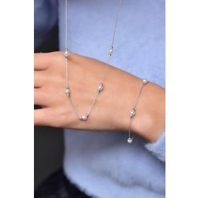 Papatya Silver 925 Ayar Gümüş Rodyum Dorika Toplu Incili Kolye Bileklik Set