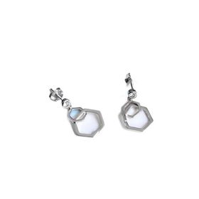 Papatya Silver 925 Ayar Gümüş Rodyum Kaplama Altıgen Sallantılı Tektaş Çivili Küpe
