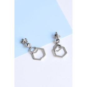 Papatya Silver 925 Ayar Gümüş Rodyum Kaplama Altıgen Sallantılı Tektaş Çivili Küpe