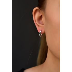 Papatya Silver 925 Ayar Gümüş Rodyum Kaplama Beyaz Mineli Yeşil Taşlı Halka Küpe