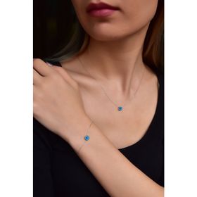 Papatya Silver 925 Ayar Gümüş Rodyum Kaplama Cam Göz Kolye Ve Bileklik Set
