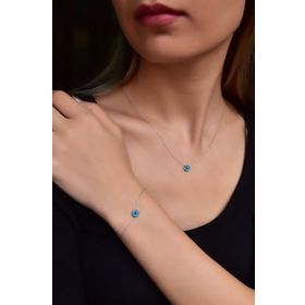 Papatya Silver 925 Ayar Gümüş Rodyum Kaplama Cam Göz Kolye Ve Bileklik Set
