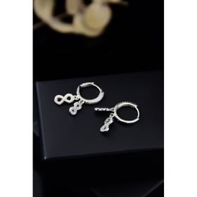 Papatya Silver 925 Ayar Gümüş Rodyum Kaplama Çift Plaka Sonsuzluk Figürlü Halka Kadın Küpe
