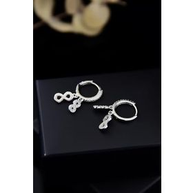 Papatya Silver 925 Ayar Gümüş Rodyum Kaplama Çift Plaka Sonsuzluk Figürlü Halka Kadın Küpe