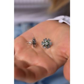 Papatya Silver 925 Ayar Gümüş Rodyum Kaplama Doğum Taşı Tohumlu Linum Çiçeği Küpe