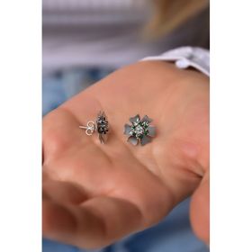 Papatya Silver 925 Ayar Gümüş Rodyum Kaplama Doğum Taşı Tohumlu Linum Çiçeği Küpe