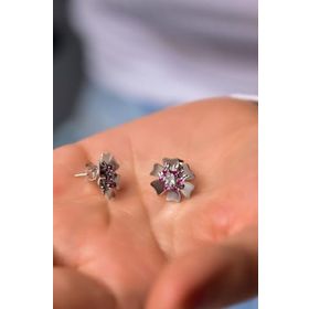 Papatya Silver 925 Ayar Gümüş Rodyum Kaplama Doğum Taşı Tohumlu Linum Çiçeği Küpe