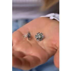 Papatya Silver 925 Ayar Gümüş Rodyum Kaplama Doğum Taşı Tohumlu Linum Çiçeği Küpe
