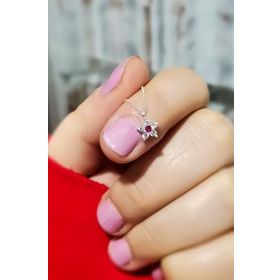 Papatya Silver 925 Ayar Gümüş Rodyum Kaplama Fuşya Taşlı Mini Çiçek Kadın Kolye