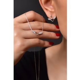 Papatya Silver 925 Ayar Gümüş Rodyum Kaplama Halka Mineli Papatya Kolye Ve Bileklik Set