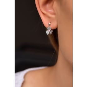 Papatya Silver 925 Ayar Gümüş Rodyum Kaplama Hediyeli Açık Pembe Taşlı Frezya Çiçeği Küpe
