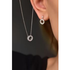 Papatya Silver 925 Ayar Gümüş Rodyum Kaplama Incılı Yuvarlak Kolye Ve Küpe Set