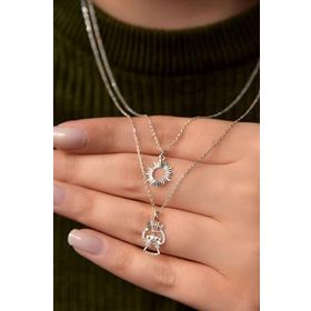 Papatya Silver 925 Ayar Gümüş Rodyum Kaplama Kristal Kesim Güneş Ve Prenses Asansörlü Kolye