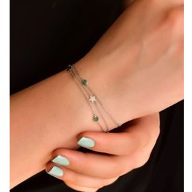 Papatya Silver 925 Ayar Gümüş Rodyum Kaplama Mat Yeşil Taşlı Yıldız Zincir Bileklik