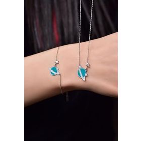 Papatya Silver 925 Ayar Gümüş Rodyum Kaplama Mineli Gezegen Kolye ve Bileklik Set