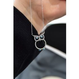 Papatya Silver 925 Ayar Gümüş Rodyum Kaplama Mineli Nazar Gözlü Baykuş Kolye