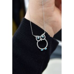 Papatya Silver 925 Ayar Gümüş Rodyum Kaplama Mineli Nazar Gözlü Baykuş Kolye