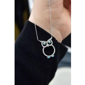 Papatya Silver 925 Ayar Gümüş Rodyum Kaplama Mineli Nazar Gözlü Baykuş Kolye