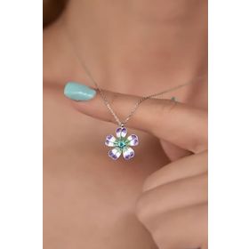 Papatya Silver 925 Ayar Gümüş Rodyum Kaplama Mineli Tektaş Yonca Kolye