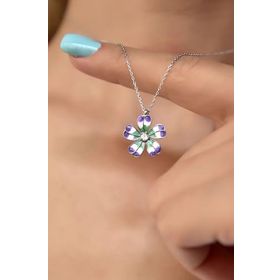 Papatya Silver 925 Ayar Gümüş Rodyum Kaplama Mineli Tektaş Yonca Kolye
