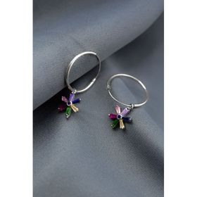 Papatya Silver 925 Ayar Gümüş Rodyum Kaplama Mix Taşlı Açelya Çiçeği Halka Küpe