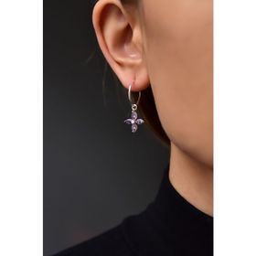 Papatya Silver 925 Ayar Gümüş Rodyum Kaplama Mor Zirkon Taşlı Plumeria Halka Küpe