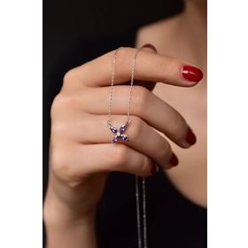 Papatya Silver 925 Ayar Gümüş Rodyum Kaplama Mor Zirkon Taşlı Plumeria Kadın Gümüş Kolye