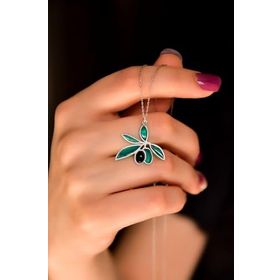 Papatya Silver 925 Ayar Gümüş Rodyum Kaplama Oniks Taşlı Zeytin Dalı Kolye