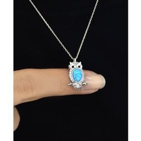 Papatya Silver 925 Ayar Gümüş Rodyum Kaplama Opal Baykuş Kolye
