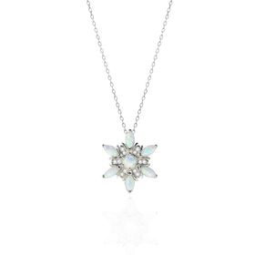 Papatya Silver 925 Ayar Gümüş Rodyum Kaplama Opal Kar Çiçeği Kolye