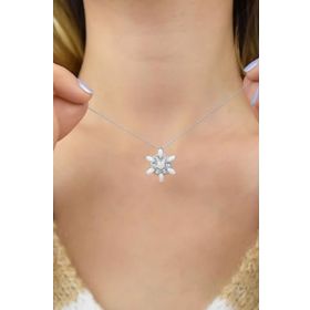 Papatya Silver 925 Ayar Gümüş Rodyum Kaplama Opal Taşlı Kar Çiçeği Kolye