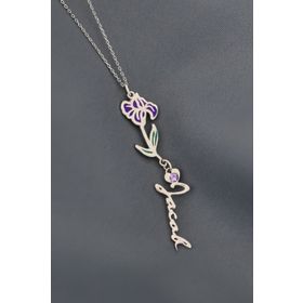 Papatya Silver 925 Ayar Gümüş Rodyum Kaplama Özel Tasarım Kalp Doğum Taşlı Mineli Şubat Ayı Çiçeği Isim Kolye