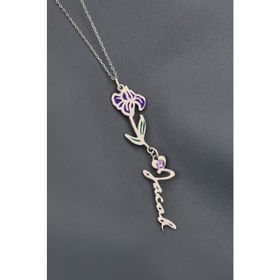Papatya Silver 925 Ayar Gümüş Rodyum Kaplama Özel Tasarım Kalp Doğum Taşlı Mineli Şubat Ayı Çiçeği Isim Kolye