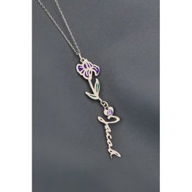 Papatya Silver 925 Ayar Gümüş Rodyum Kaplama Özel Tasarım Kalp Doğum Taşlı Mineli Şubat Ayı Çiçeği Isim Kolye