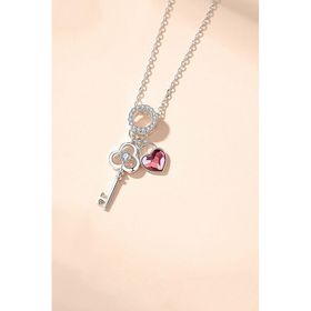 Papatya Silver 925 Ayar Gümüş Rodyum Kaplama Pembe Kalp Anahtar Halka Kolye