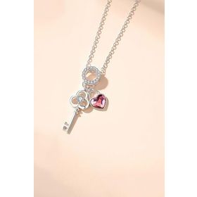 Papatya Silver 925 Ayar Gümüş Rodyum Kaplama Pembe Kalp Anahtar Halka Kolye