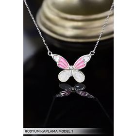 Papatya Silver 925 Ayar Gümüş Rodyum Kaplama Pembe Sedef Mineli Kelebek Model Kolye