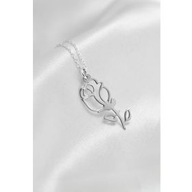 Papatya Silver 925 Ayar Gümüş Rodyum Kaplama Plaka Kesim Kadın Gül Kolye
