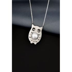 Papatya Silver 925 Ayar Gümüş Rodyum Kaplama Plaka Kesin İncili Baykuş Kolye