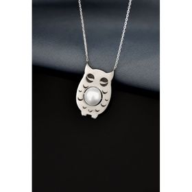 Papatya Silver 925 Ayar Gümüş Rodyum Kaplama Plaka Kesin İncili Baykuş Kolye