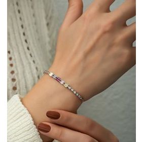 Papatya Silver 925 Ayar Gümüş Rodyum Kaplama Renkli Taşlı Baget Bileklik