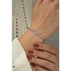 Papatya Silver 925 Ayar Gümüş Rodyum Kaplama Renkli Taşlı Baget Bileklik