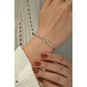 Papatya Silver 925 Ayar Gümüş Rodyum Kaplama Renkli Taşlı Baget Bileklik
