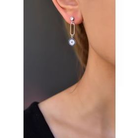 Papatya Silver 925 Ayar Gümüş Rodyum Kaplama Sallantılı Köşesiz Dikdörtgen Tektaş Nazar Küpe