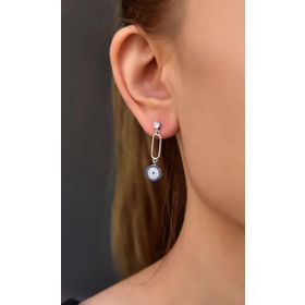 Papatya Silver 925 Ayar Gümüş Rodyum Kaplama Sallantılı Köşesiz Dikdörtgen Tektaş Nazar Küpe