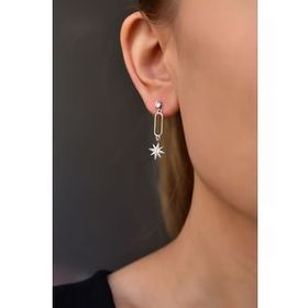 Papatya Silver 925 Ayar Gümüş Rodyum Kaplama Sallantılı Köşesiz Dikdörtgen Tektaş Yıldız Küpe